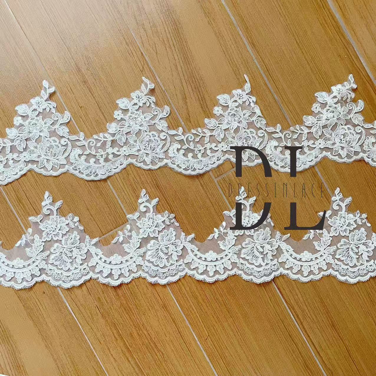 High quality embroidery lace trims for bride wedding dresses, bridal veils, fashion cloth, home textiles accessories