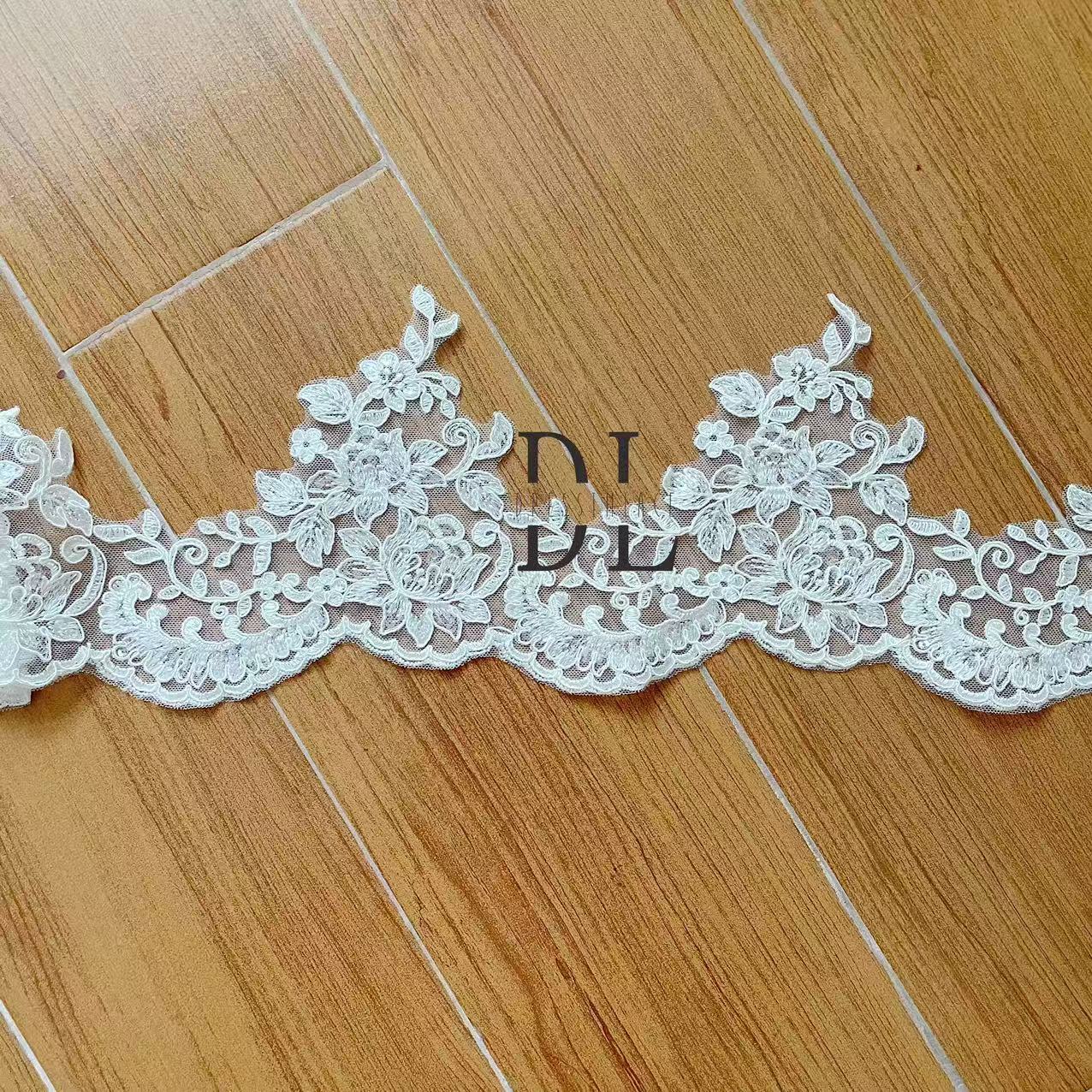 High quality embroidery lace trims for bride wedding dresses, bridal veils, fashion cloth, home textiles accessories