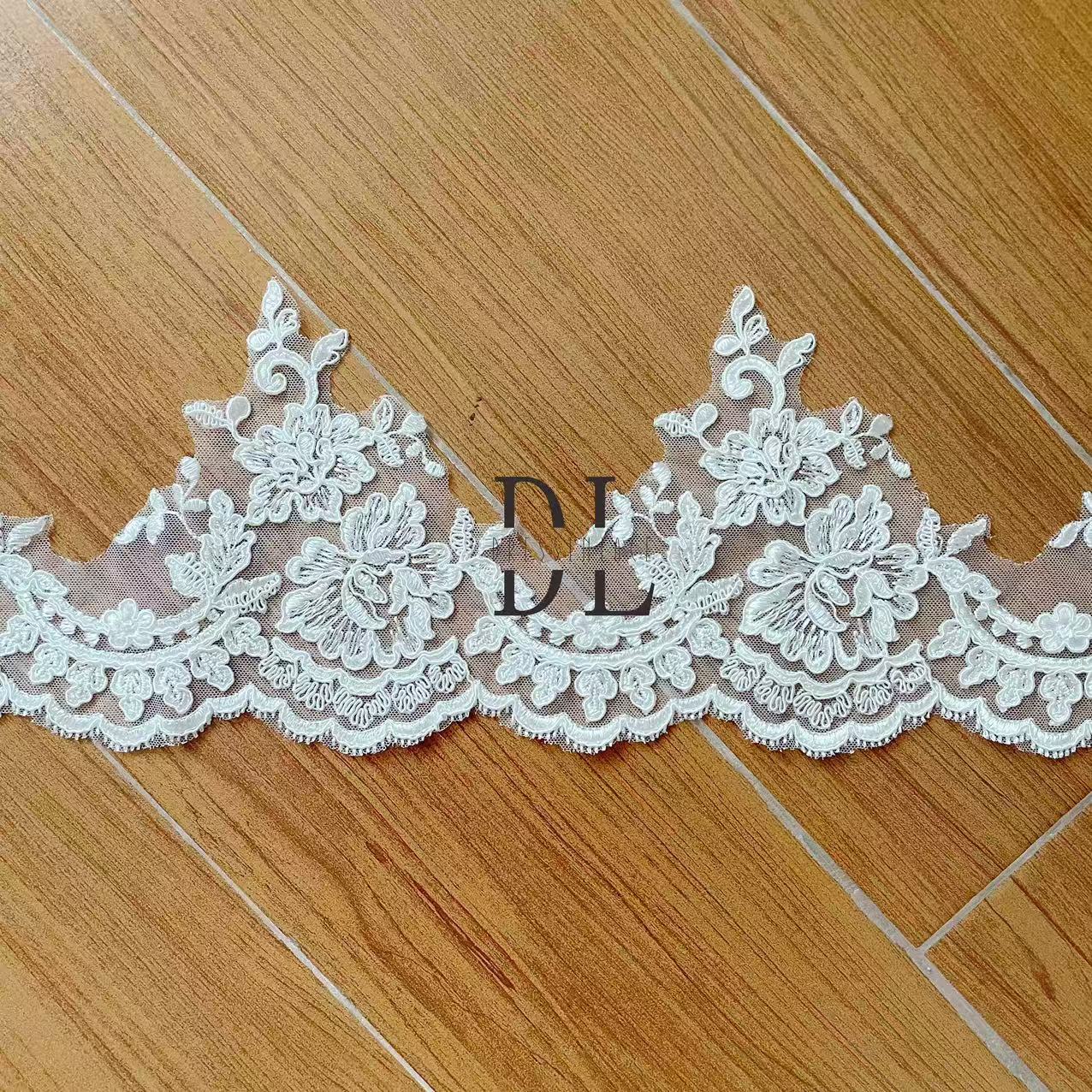 High quality embroidery lace trims for bride wedding dresses, bridal veils, fashion cloth, home textiles accessories