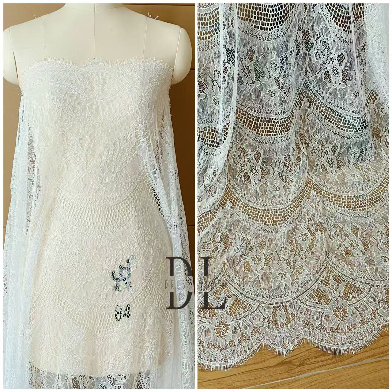 DL15104 Boho Fabrics Delicada tela de encaje Chantilly para vestidos de novia: material de pestañas suave y exquisito 