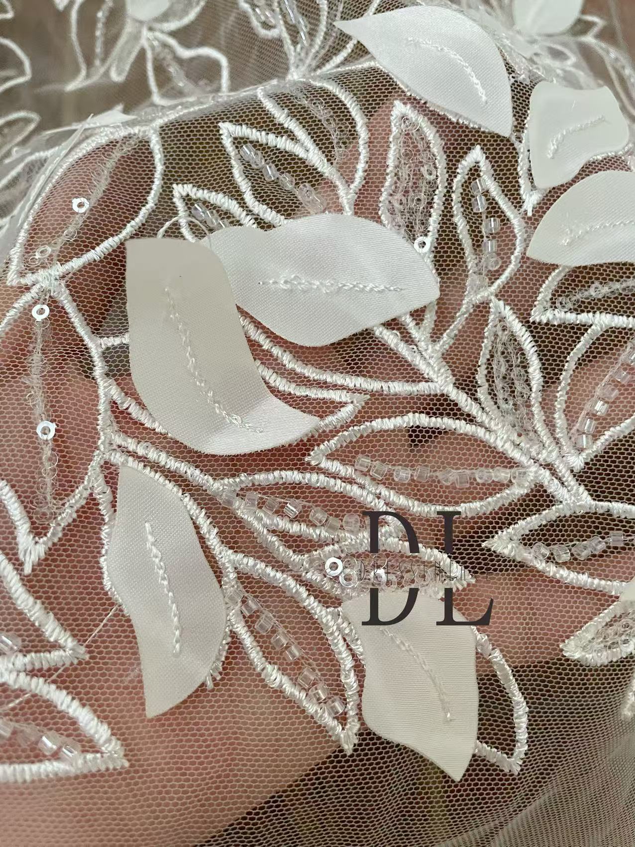 DL130205 Shine sequins and beads for 3d flowers embroidered lace fabric for wedding dresses