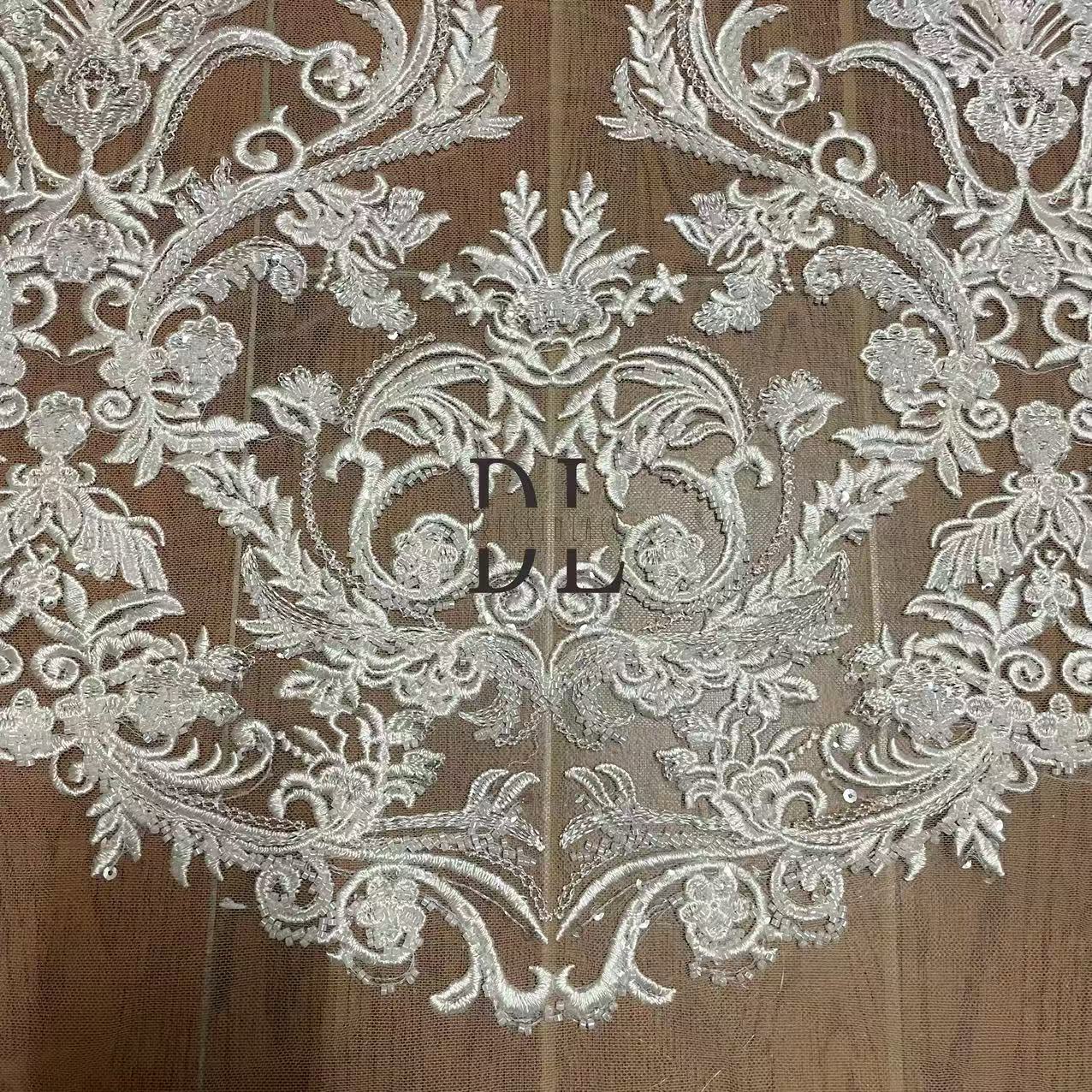 DL130021 Elegant Embroidery Lace Fabric with beading and sequins for Wedding Dresses Novia gowns