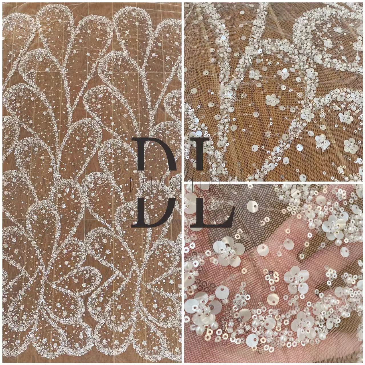 DL130118 Tessuto di pizzo di vendita calda con perline e paillettes - Scelta popolare per design eleganti DL130118 