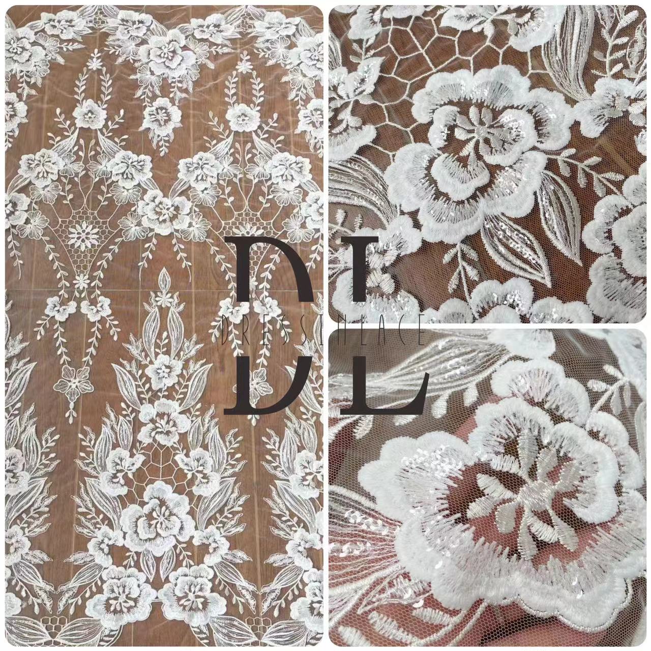 DL130096 Elegant Shiny Sequins Flowers Lace Fabric - Lovely Flower Pattern for a Stunning Look DL130096