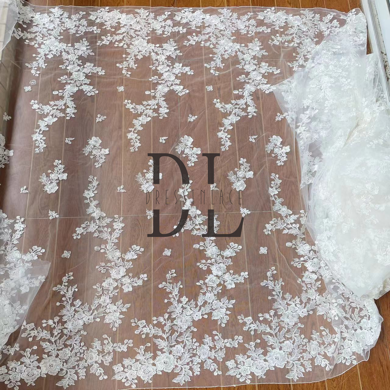 DL130098 Flora Sequins Embroidered Lace: Soft Lace Tulle with Flower Patterns - Affordable Lace Fabric