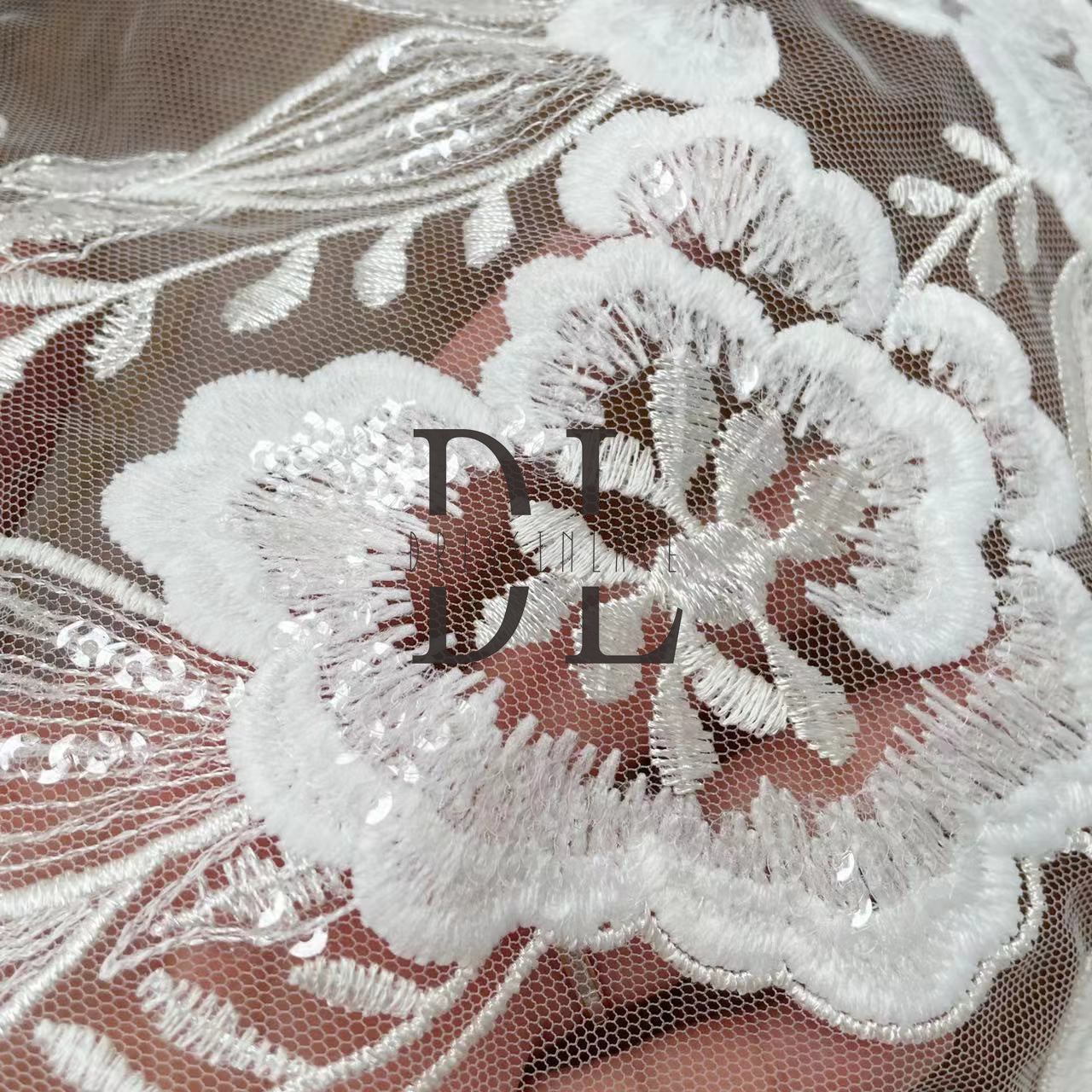 DL130096 Elegant Shiny Sequins Flowers Lace Fabric - Lovely Flower Pattern for a Stunning Look DL130096