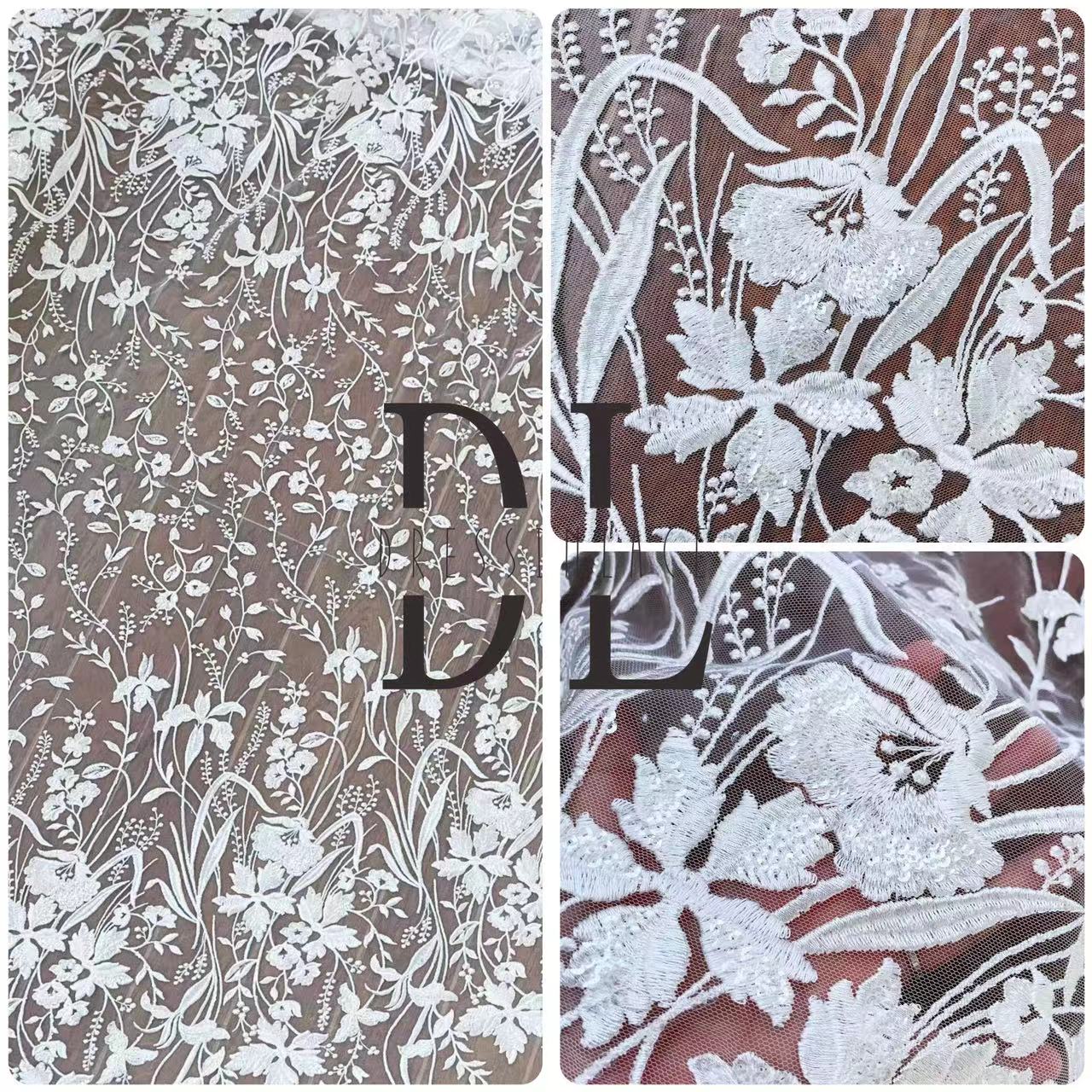 DL130094 Soft Lace Fabric with Many Sequins - High-Quality and Affordable 130cm