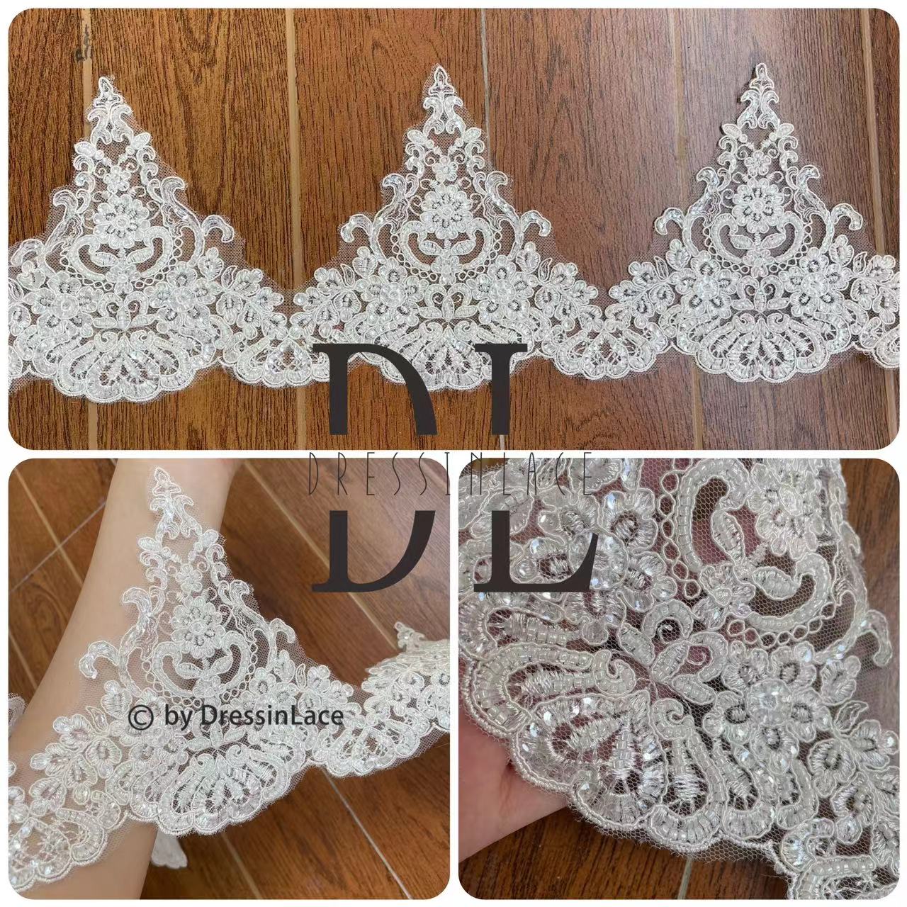 DLX17222 Pizzo di rifinitura scintillante con paillettes e perline lucide - Abbellimenti squisiti per creazioni artigianali glamour DLX17222 