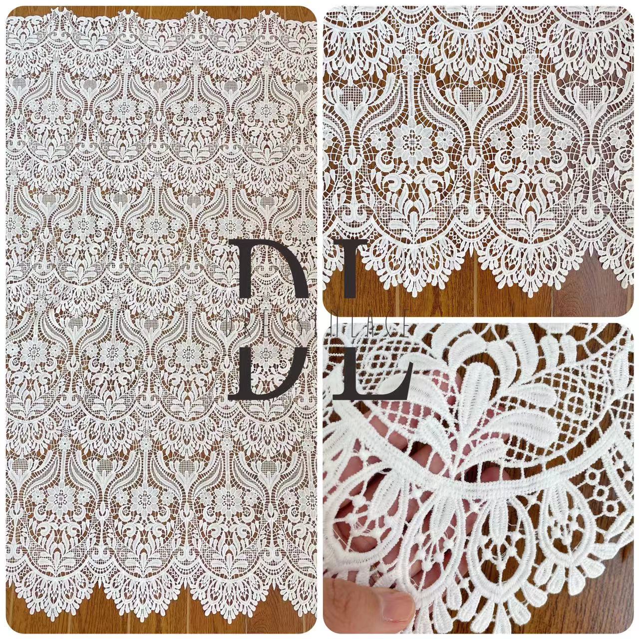 DLG120103 Elegant Water Soluble Floral Lace Fabric with Delicate Wave Edge - Perfect for Wedding Dress  DLG120103