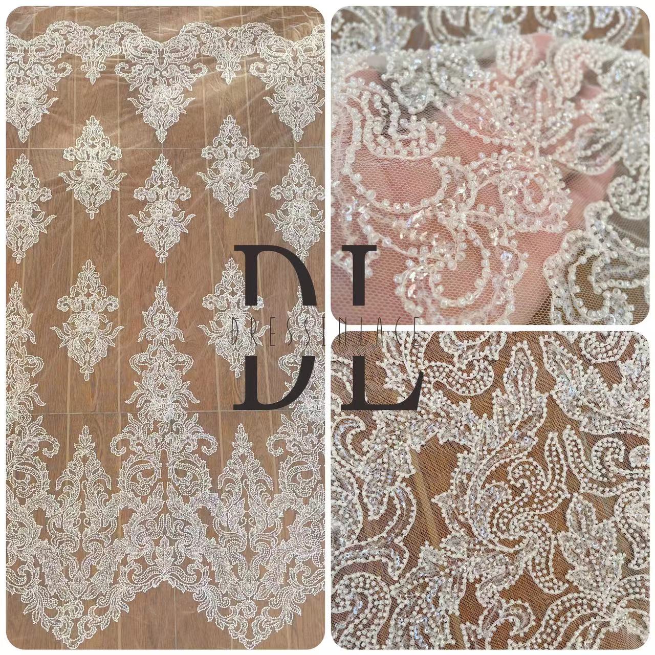 DL130009 Elegant Embroidery Lace Fabric with Stunning Wedding Dress Design