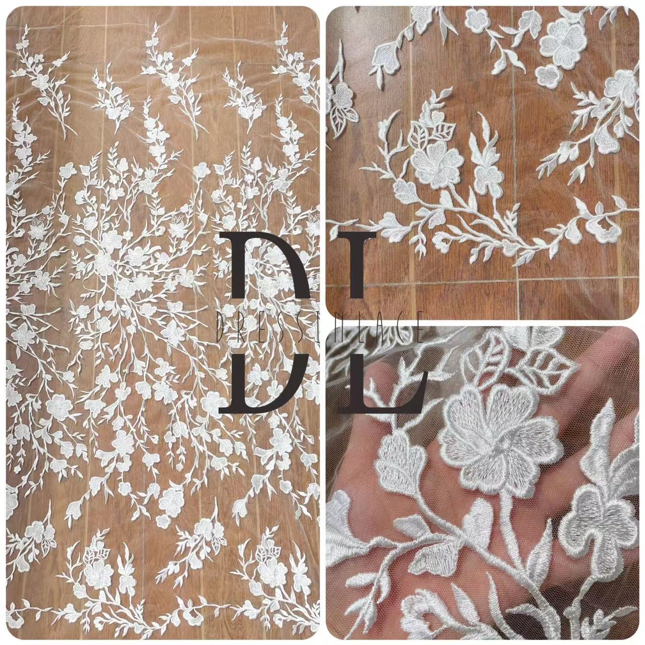 DL130082 Classical Exquisite Flower Pattern Embroidery Lace Fabric - Polyester Material