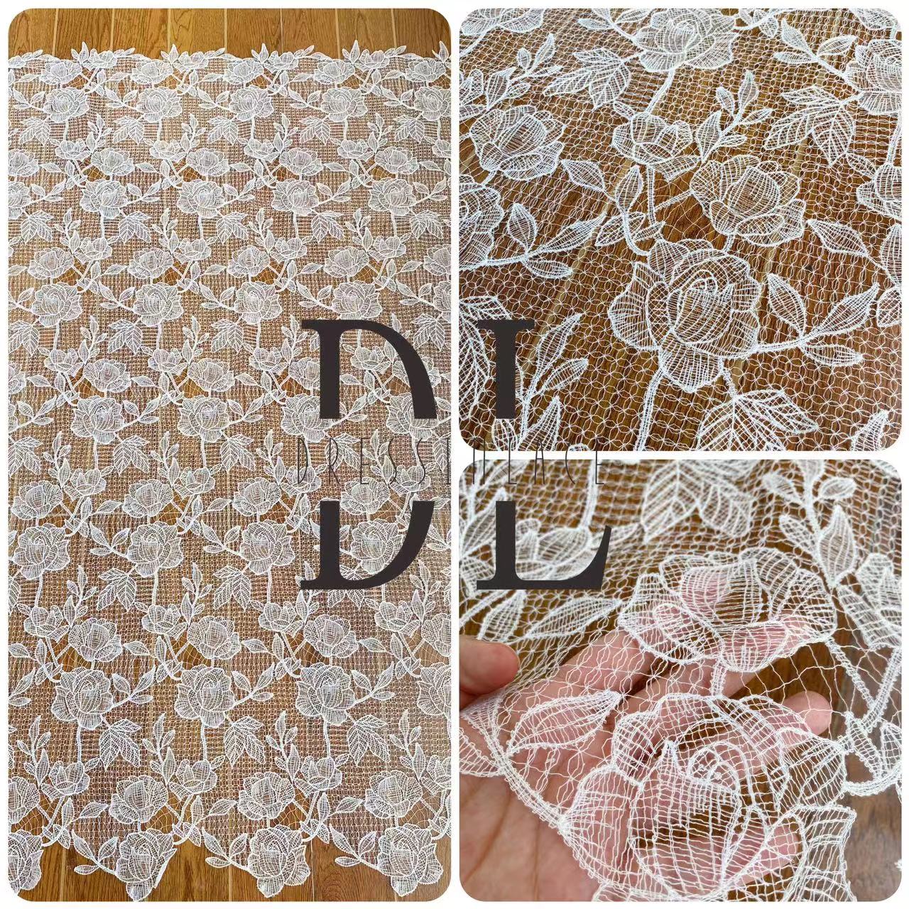 DLG120127 Exquisite Rose Pattern Water Soluble Lace Fabric - Finely Detailed Wedding Lace Design DLG120127