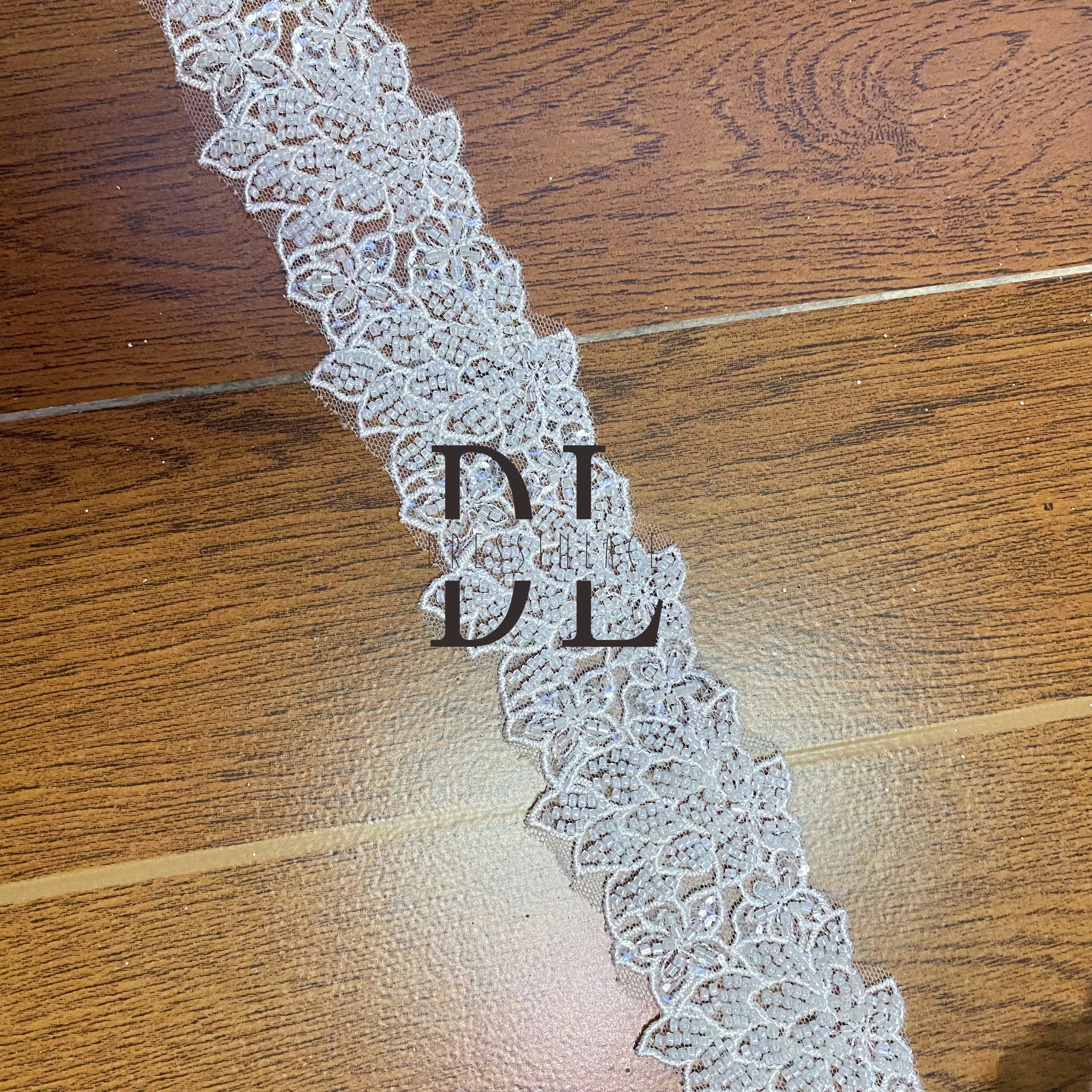 DLX55241 Beading and Sequins Embroidered Lace Trims width 5.5cm for Bridal Wedding Party Wears Or Belts