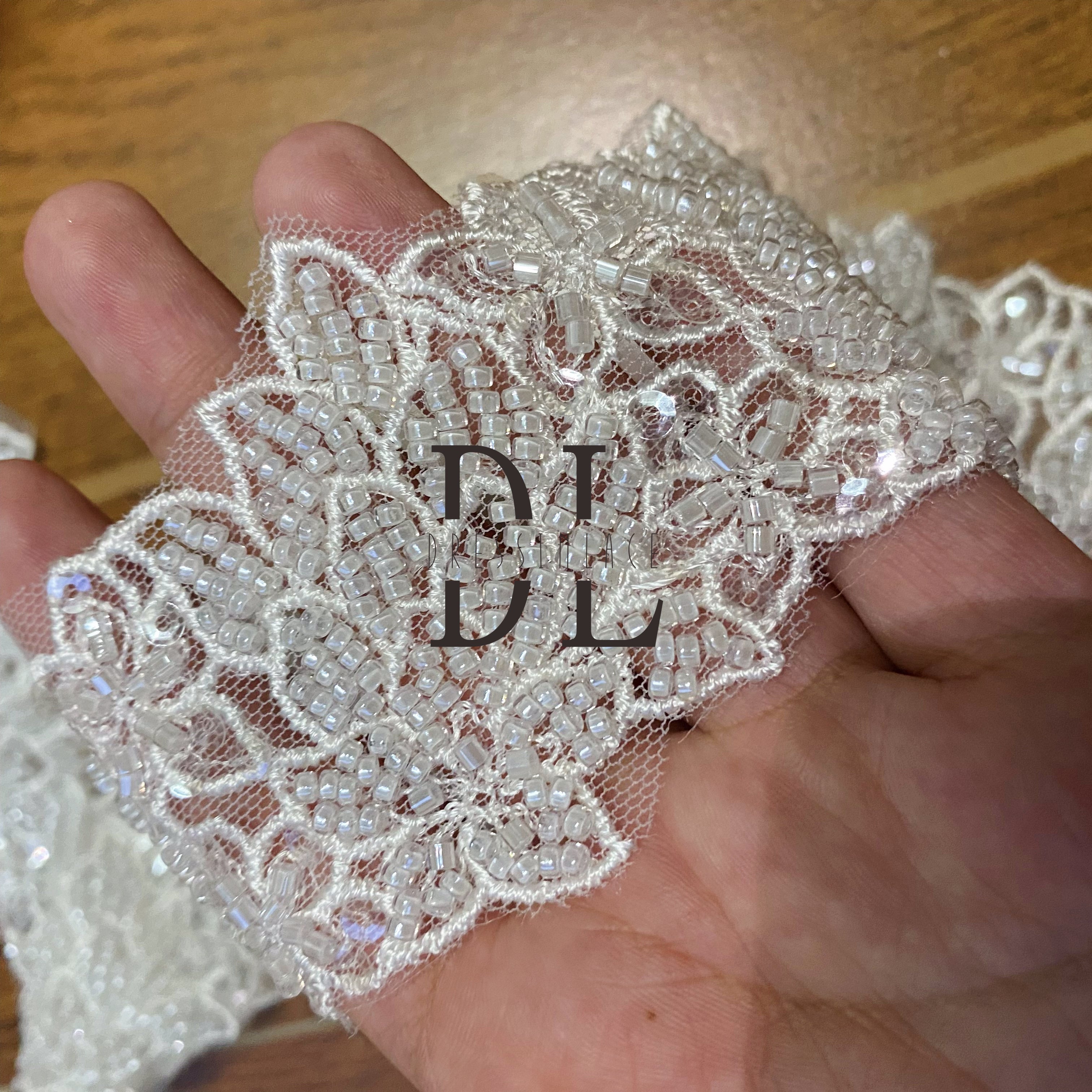 DLX55241 Beading and Sequins Embroidered Lace Trims width 5.5cm for Bridal Wedding Party Wears Or Belts