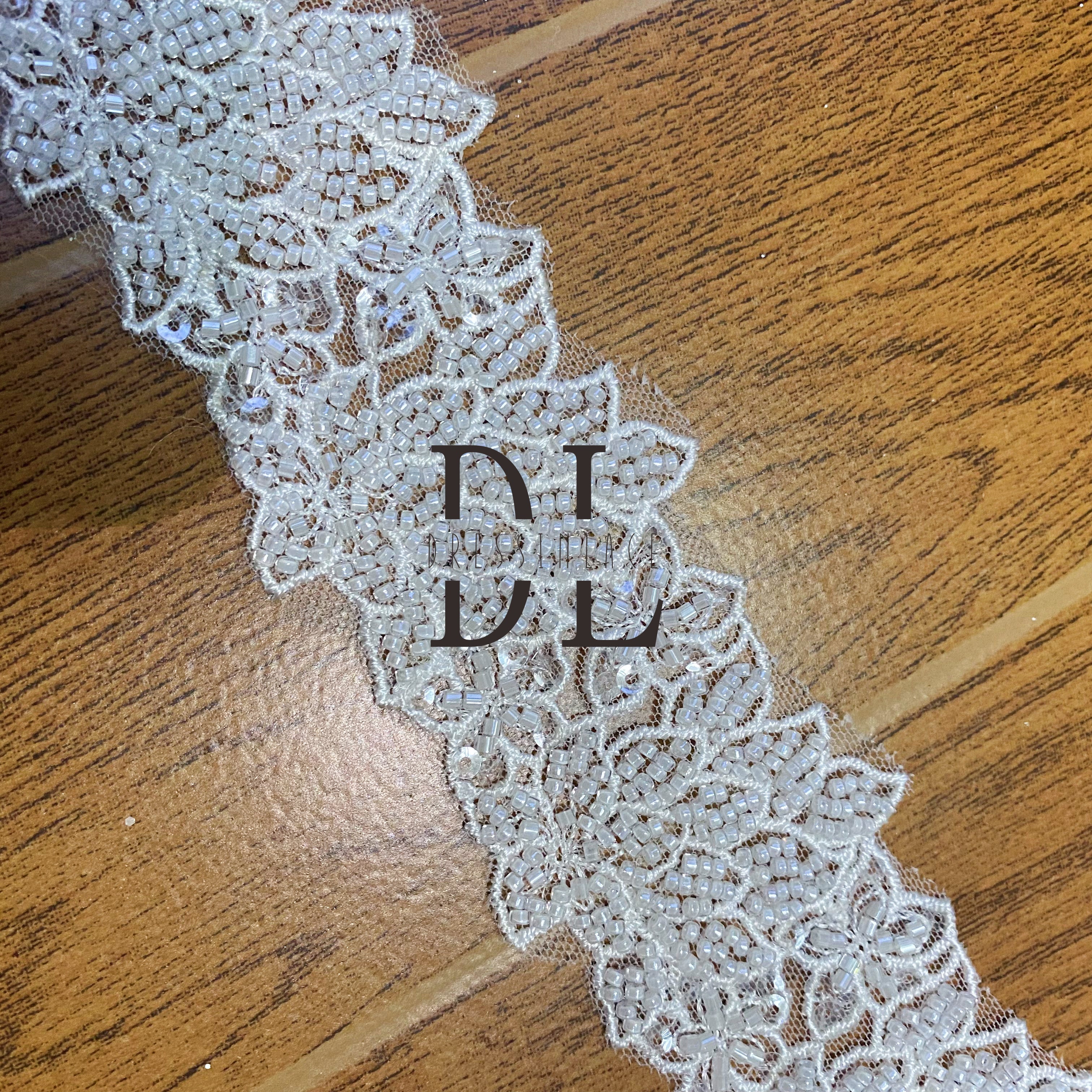 DLX55241 Beading and Sequins Embroidered Lace Trims width 5.5cm for Bridal Wedding Party Wears Or Belts