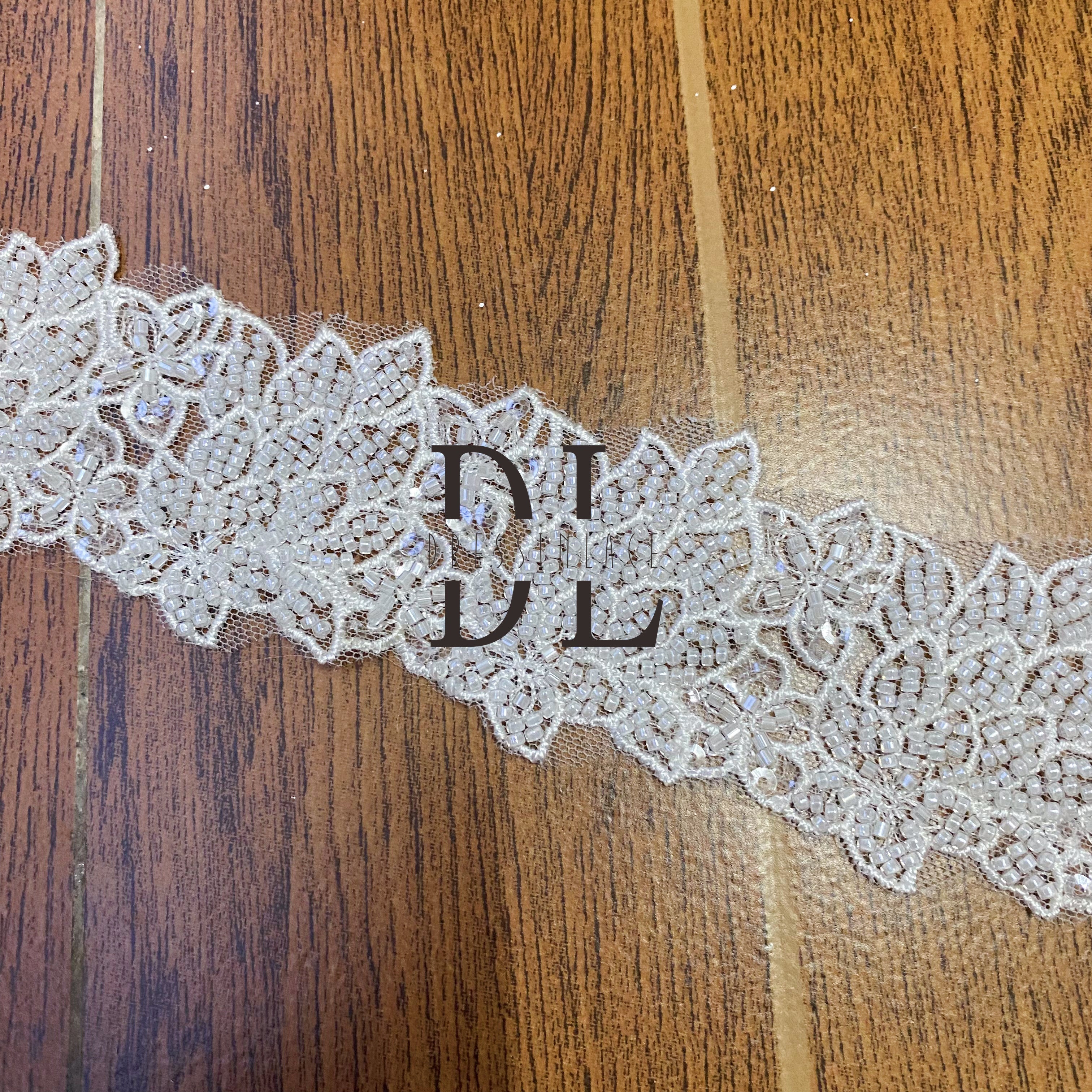 DLX55241 Beading and Sequins Embroidered Lace Trims width 5.5cm for Bridal Wedding Party Wears Or Belts