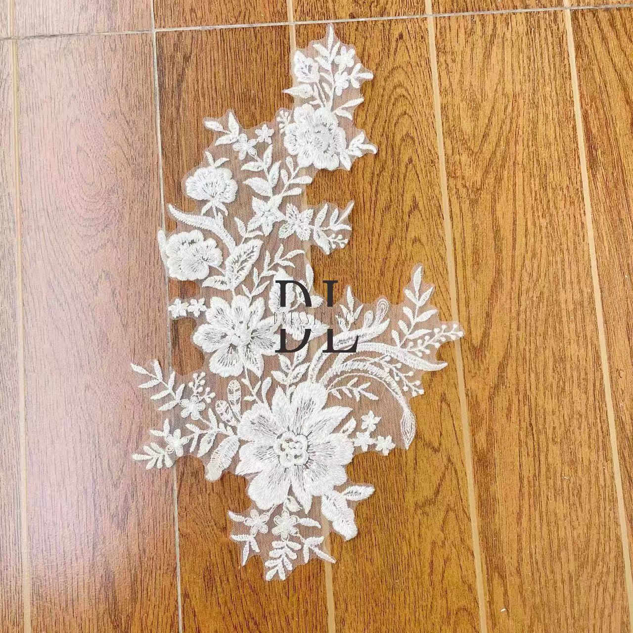 DLM2246 Flowers motifs Embroidered lace Appliques Tulle beads and sequins for wedding dresses home use accessories